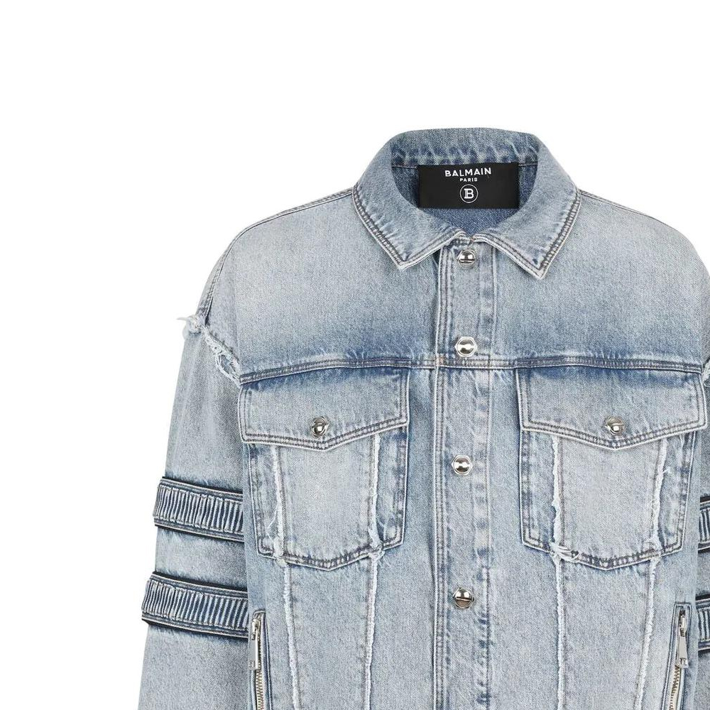 Purchase 발망 FW22 리브드 패치워크 데님 자켓 블루 YH0TC149DC57-6FC