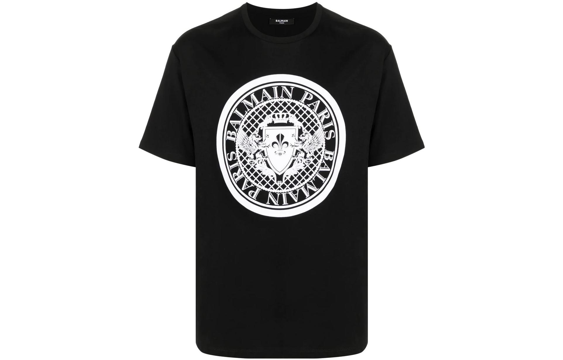 BALMAIN  Graphic Print Black Crew Neck Short Sleeve T-Shirt VH1EF010-B030-0PA