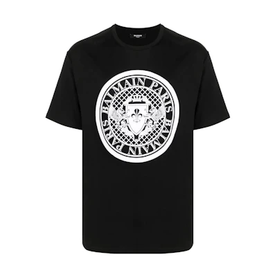 BALMAIN Graphic Print Black Crew Neck Short Sleeve T-Shirt VH1EF010-B030-0PA