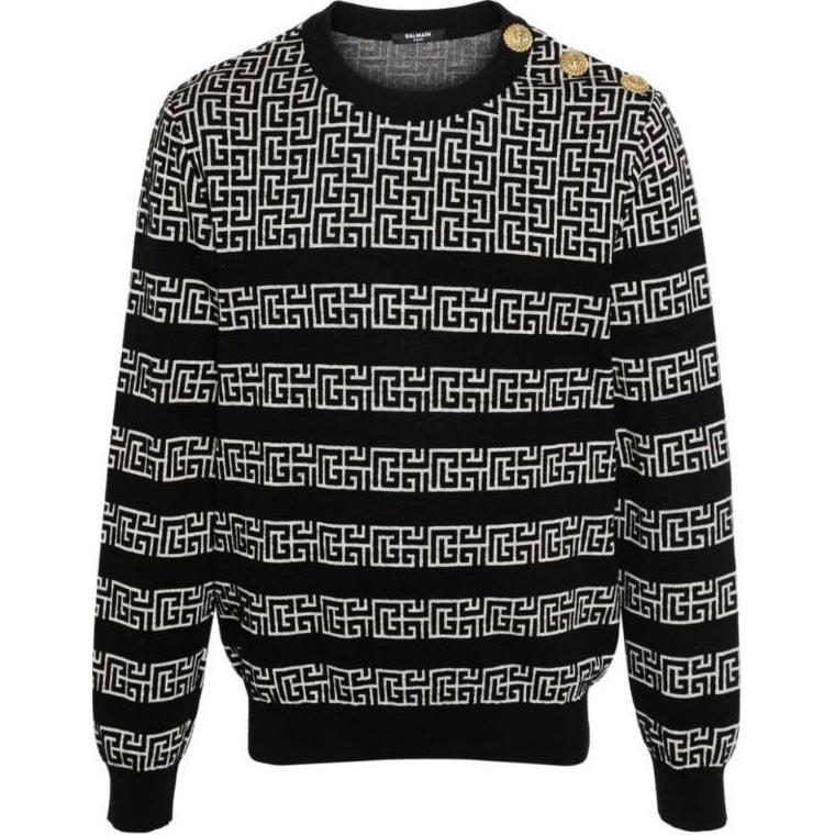 Order Balmain  Grey Crewneck Printed Pullover Sweater. DH1KD010KH09GFE