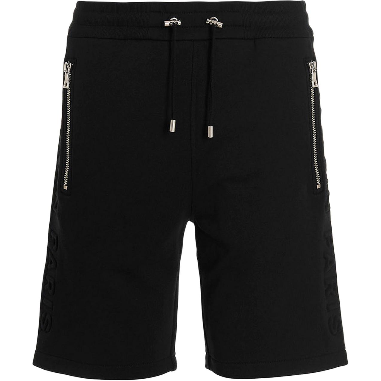 BALMAIN  High-Waisted Drawstring Straight Casual Shorts Black. AH1OA000BB340PA