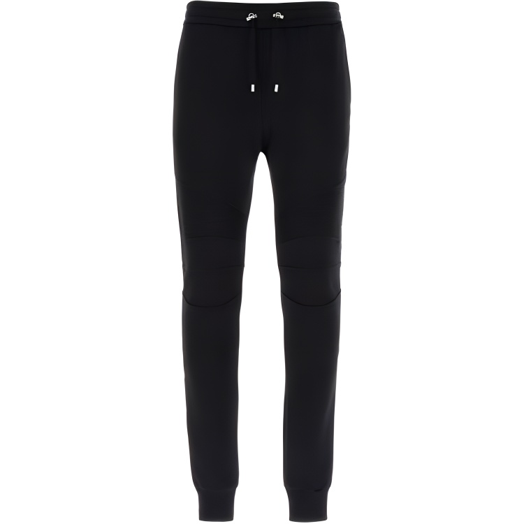 BALMAIN  Logo Print Drawstring Knit Joggers in Dark Black. AH0OB000BB04-EAB