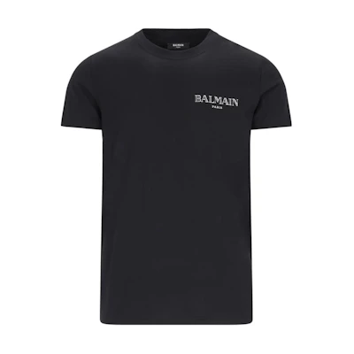 BALMAIN Logo Print Slim Fit Crew Neck T-Shirt Black DH1EF000GD84-EAC