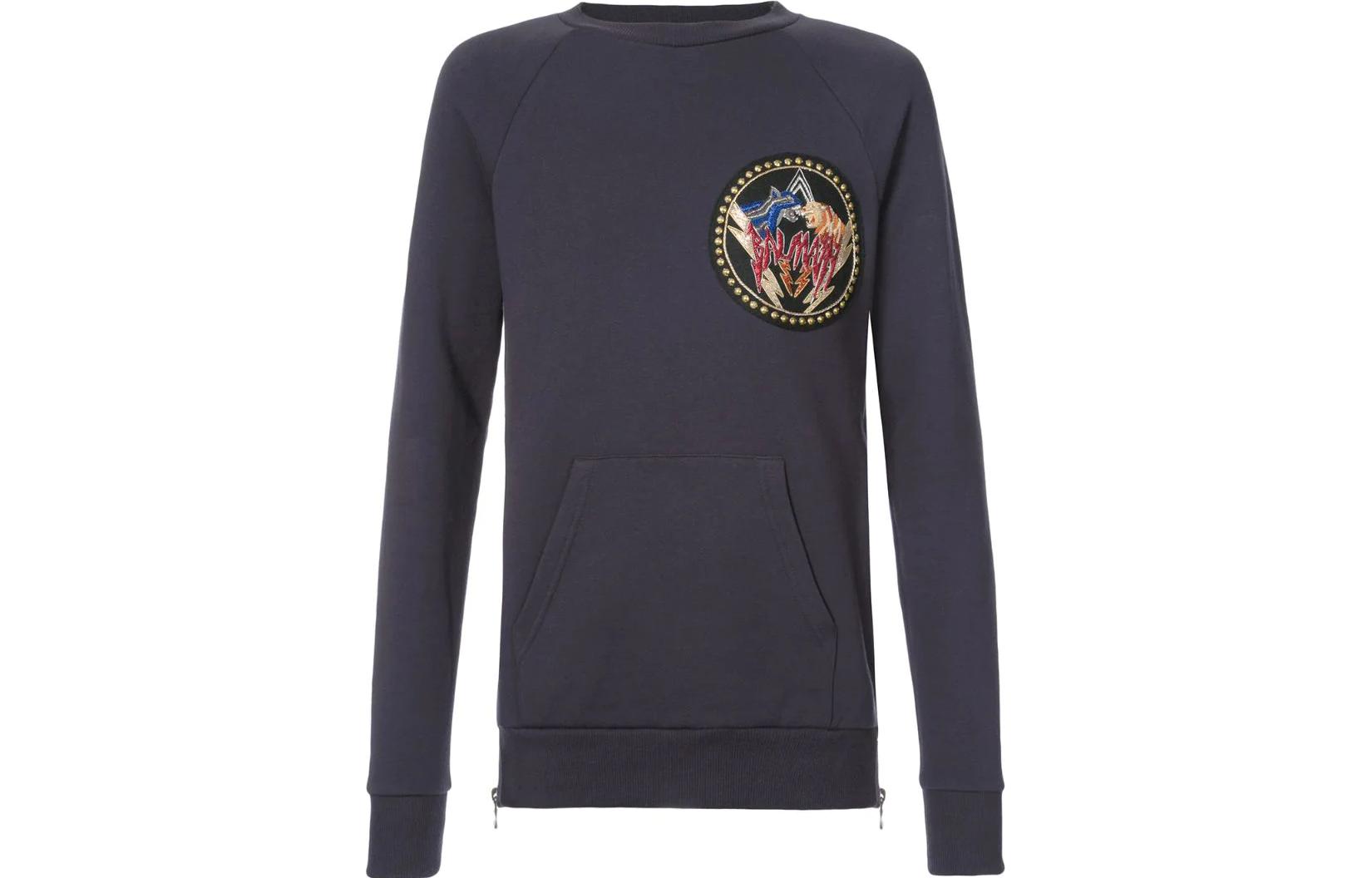 BALMAIN  Navy Logo Patch Pullover Sweater Long Sleeve. W7H6102J928B-129