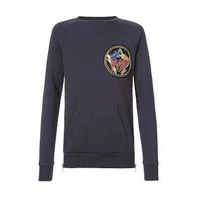 BALMAIN Navy Logo Patch Pullover Sweater Long Sleeve. W7H6102J928B-129