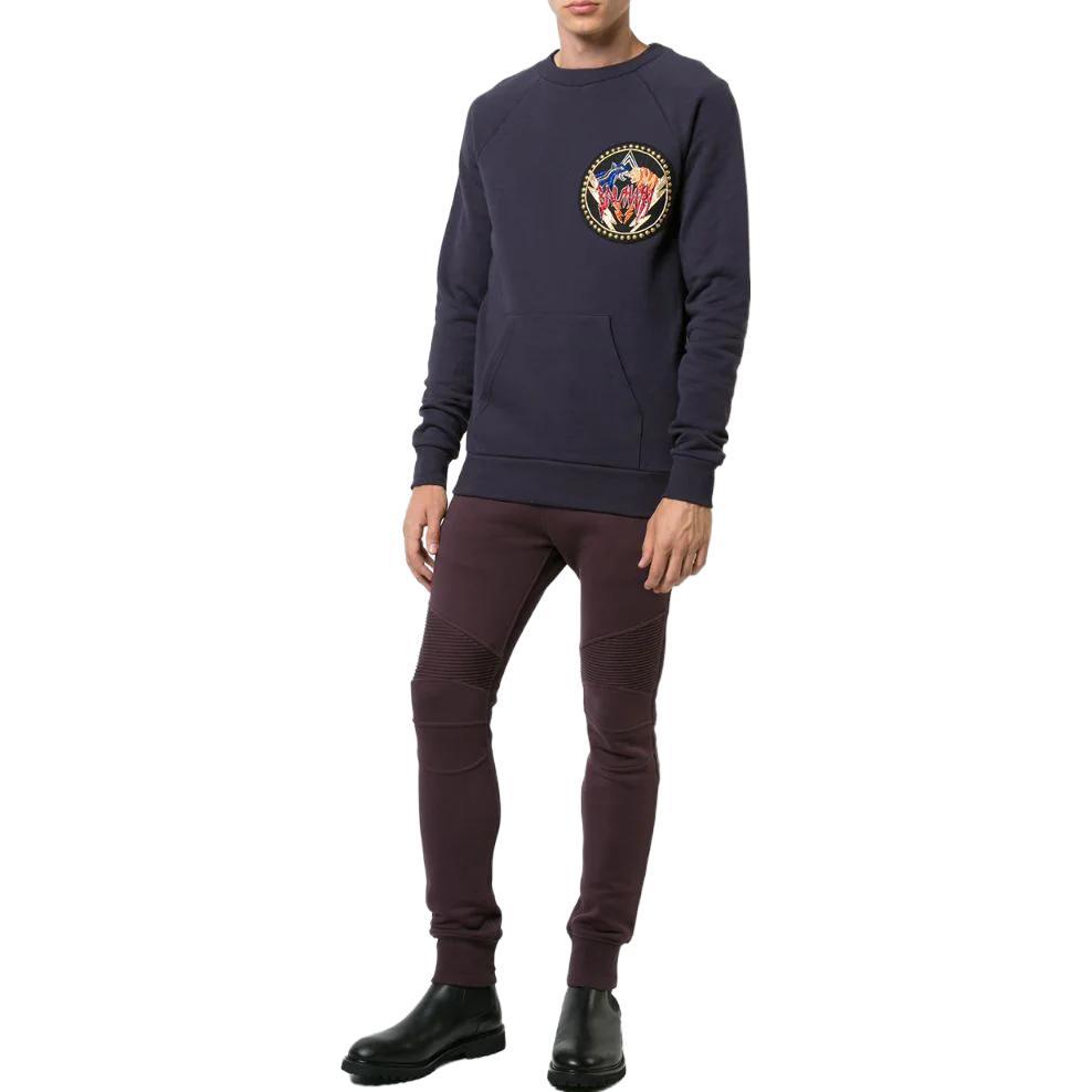 Lookbook 巴尔曼 海军蓝标志贴布长袖套头毛衣 W7H6102J928B-129