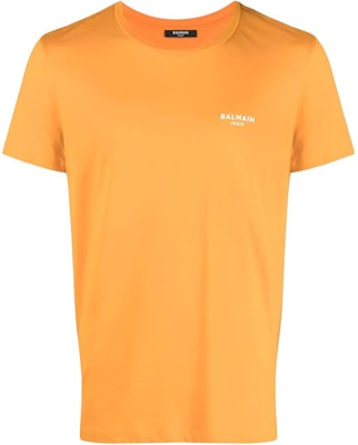 BALMAIN Orange Crewneck T-Shirt with Small Logo Print. AH1EF000BB04-KBJ Buy BALMAIN Orange Crewneck T-Shirt with Small Logo Print. AH1EF000BB04-KBJ