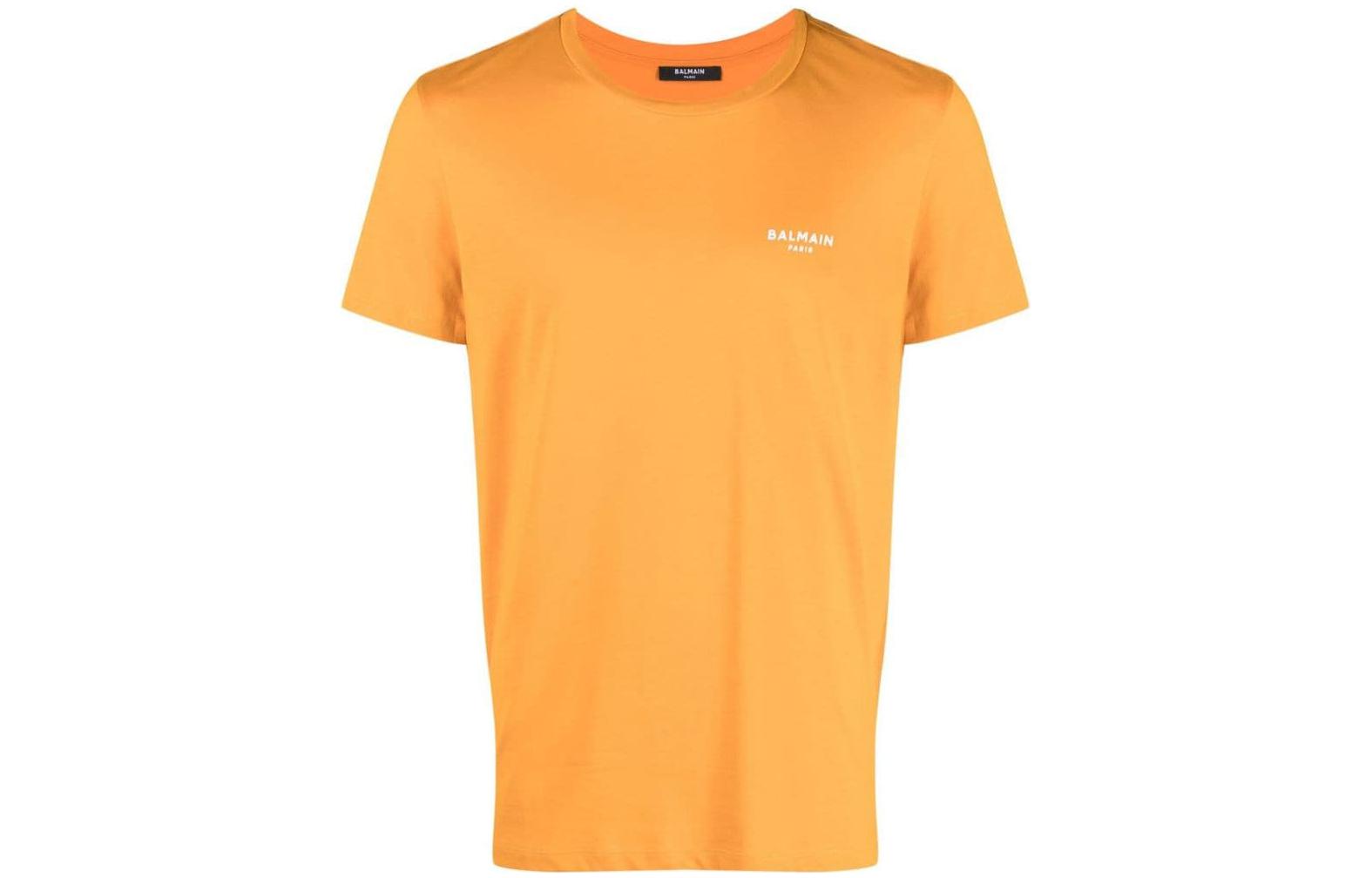 Order Camiseta Naranja BALMAIN de Cuello Redondo con Pequeño Logo Impreso. AH1EF000BB04-KBJ
