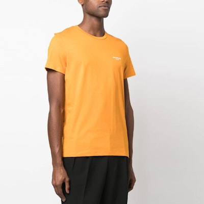 BALMAIN Orange Crewneck T-Shirt with Small Logo Print. AH1EF000BB04-KBJ Shop BALMAIN Orange Crewneck T-Shirt with Small Logo Print. AH1EF000BB04-KBJ