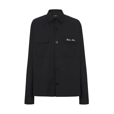BALMAIN Signature Overshirt Black Button-Up with Letter Print Design. CH1HS166-CC63-0PA