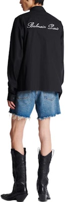 BALMAIN Signature Overshirt Black Button-Up with Letter Print Design. CH1HS166-CC63-0PA Purchase BALMAIN Signature Overshirt Black Button-Up with Letter Print Design. CH1HS166-CC63-0PA