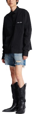 BALMAIN Signature Overshirt Black Button-Up with Letter Print Design. CH1HS166-CC63-0PA Details for BALMAIN Signature Overshirt Black Button-Up with Letter Print Design. CH1HS166-CC63-0PA