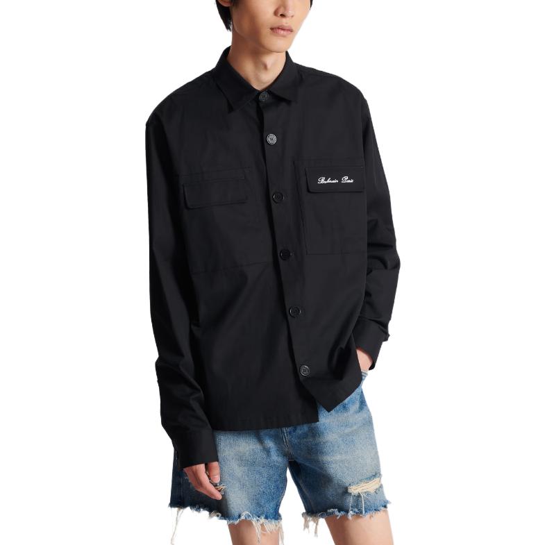 Sizing 巴尔曼黑色字母印花设计签名衬衫式外套。 CH1HS166-CC63-0PA