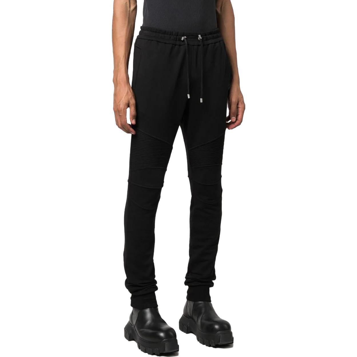 Shop BALMAIN Seluar Jogger Slim Fit Knit dengan Pinggang Bertali Hitam. BH1OB000BB04-EAB