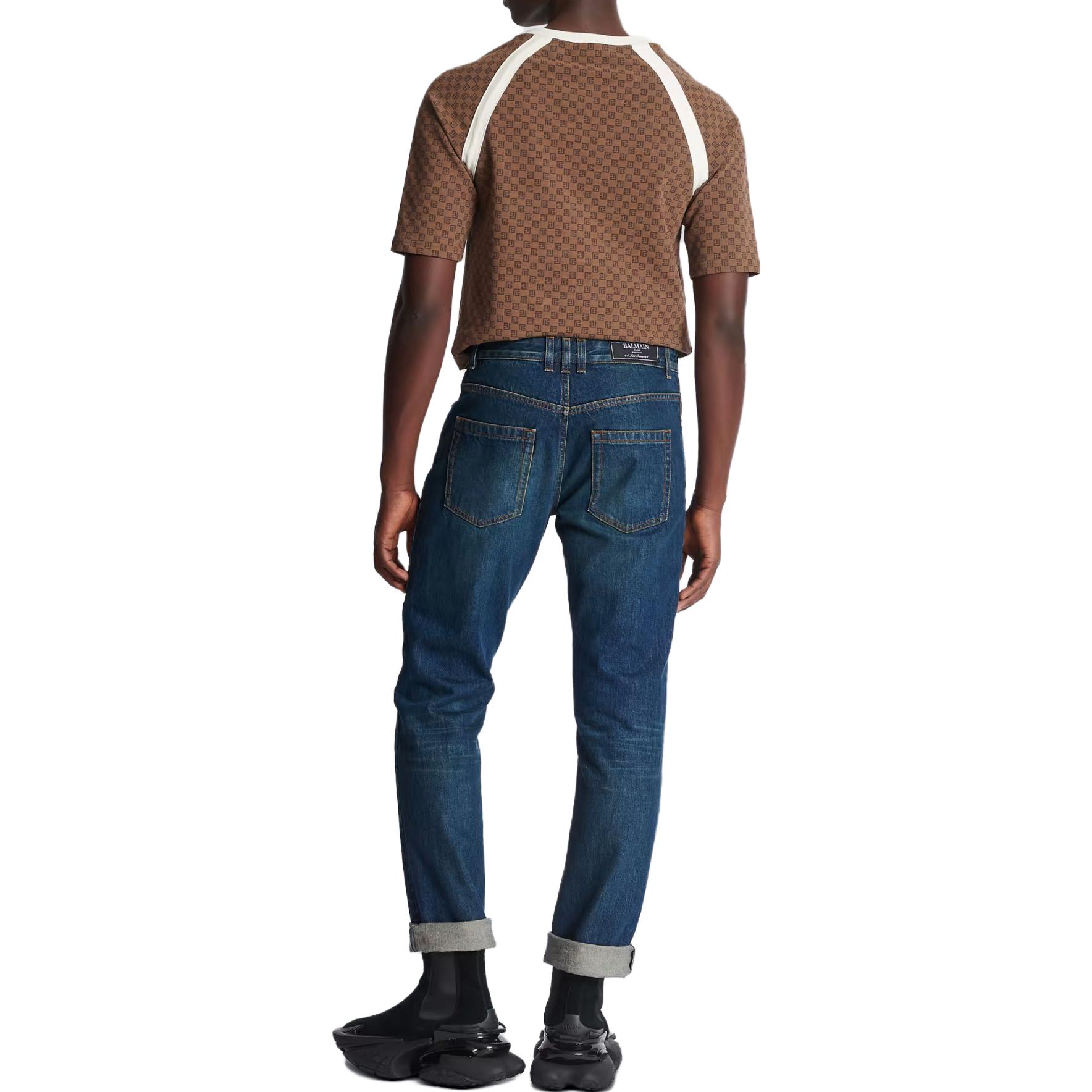 Shop 발망 슬림핏 멀티포켓 크롭드 진 블루 BH0MI044-DD93-6KD