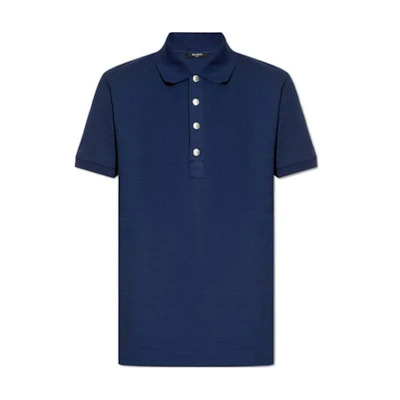 BALMAIN Solid Color Button Short Sleeve Polo Shirt - Blue CH1GB000-JB82-6AN
