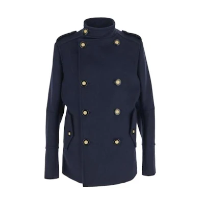 BALMAIN Solid Double-Breasted High Collar Jacket Blue BH0UC030-WB72-6UB