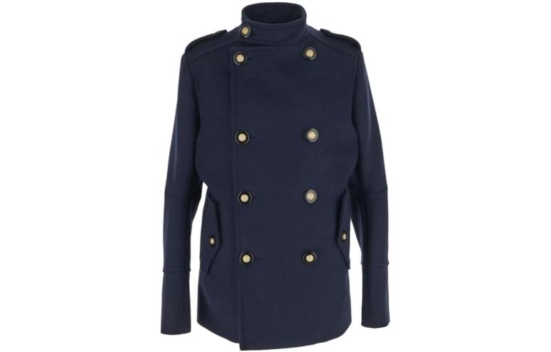 BALMAIN  Solid Double-Breasted High Collar Jacket Blue BH0UC030-WB72-6UB 圖 2