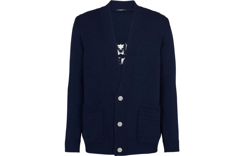 Order 巴尔曼 深蓝色单排扣V领针织开衫. YH0KM000-KC88-SAT