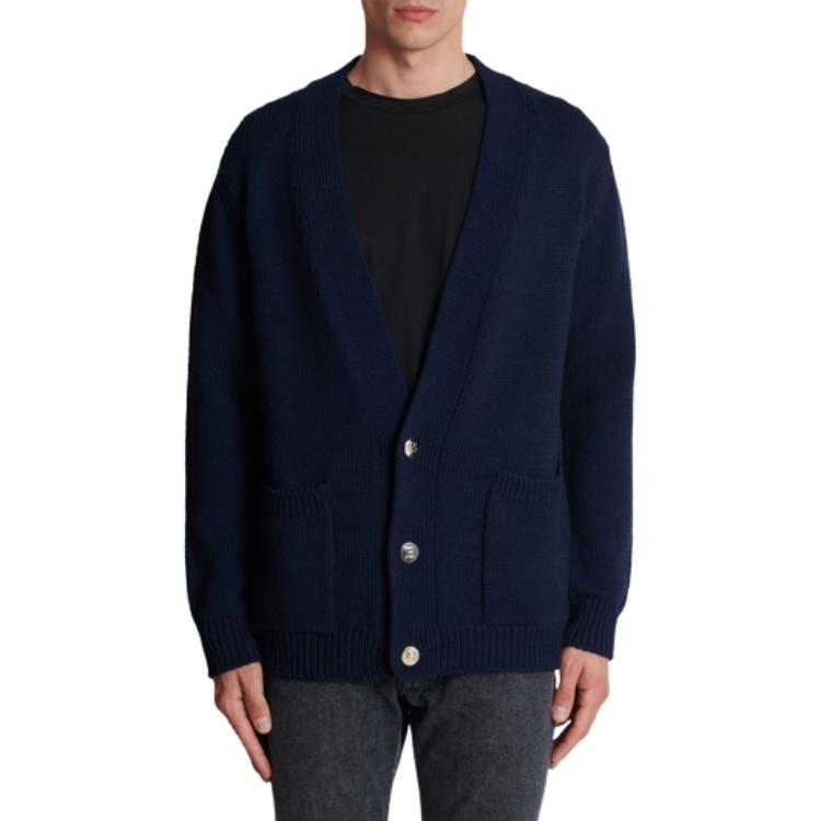 Shop 巴尔曼 深蓝色单排扣V领针织开衫. YH0KM000-KC88-SAT