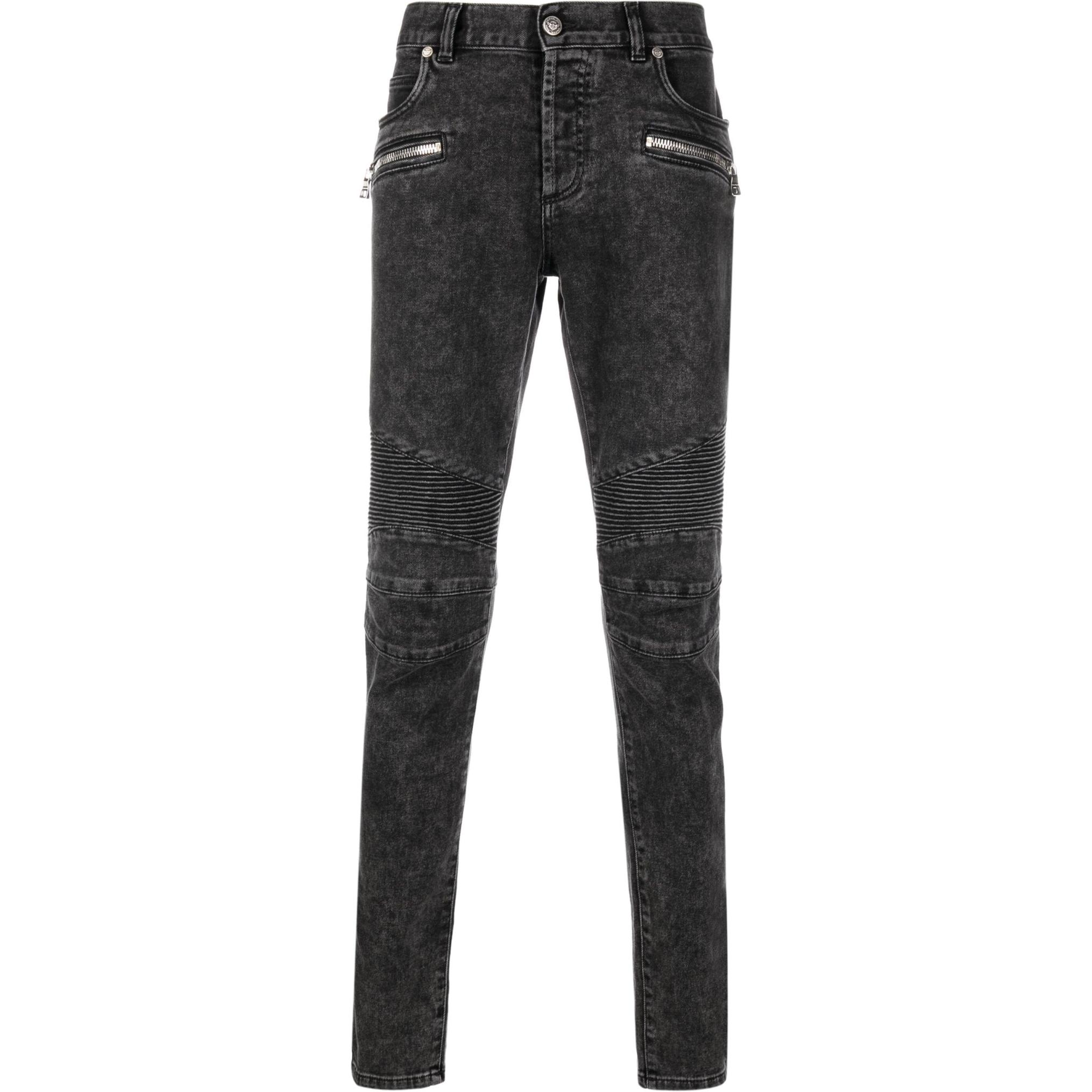 Order BALMAIN Jeans Hitam Slim Fit Ribbed dengan Poket VH1MG005107D0PA