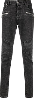BALMAIN Jeans Hitam Slim Fit Ribbed dengan Poket VH1MG005107D0PA Order BALMAIN Jeans Hitam Slim Fit Ribbed dengan Poket VH1MG005107D0PA