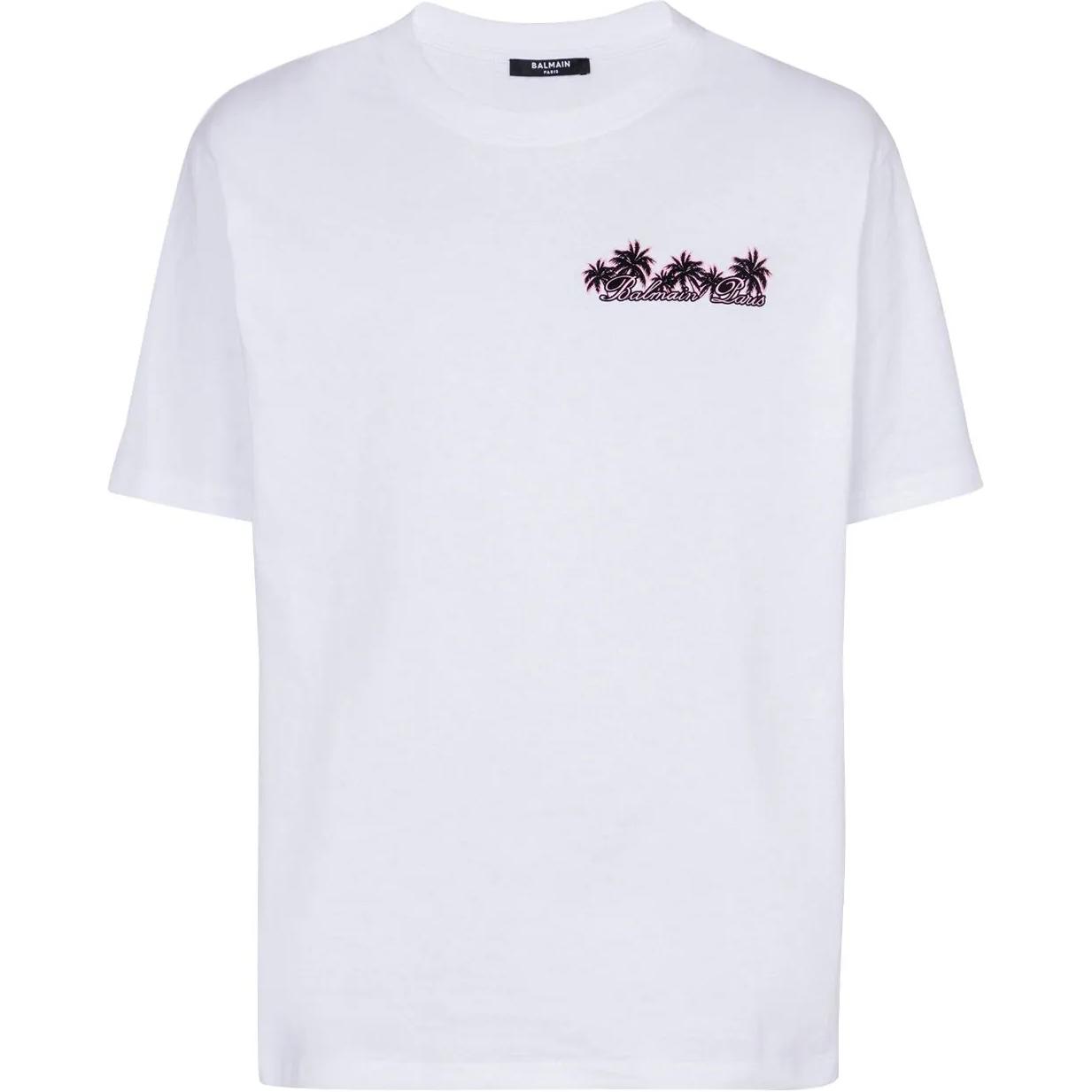 BALMAIN  White Graphic Print Crew Neck T-Shirt DH1EG000GD82-GCS