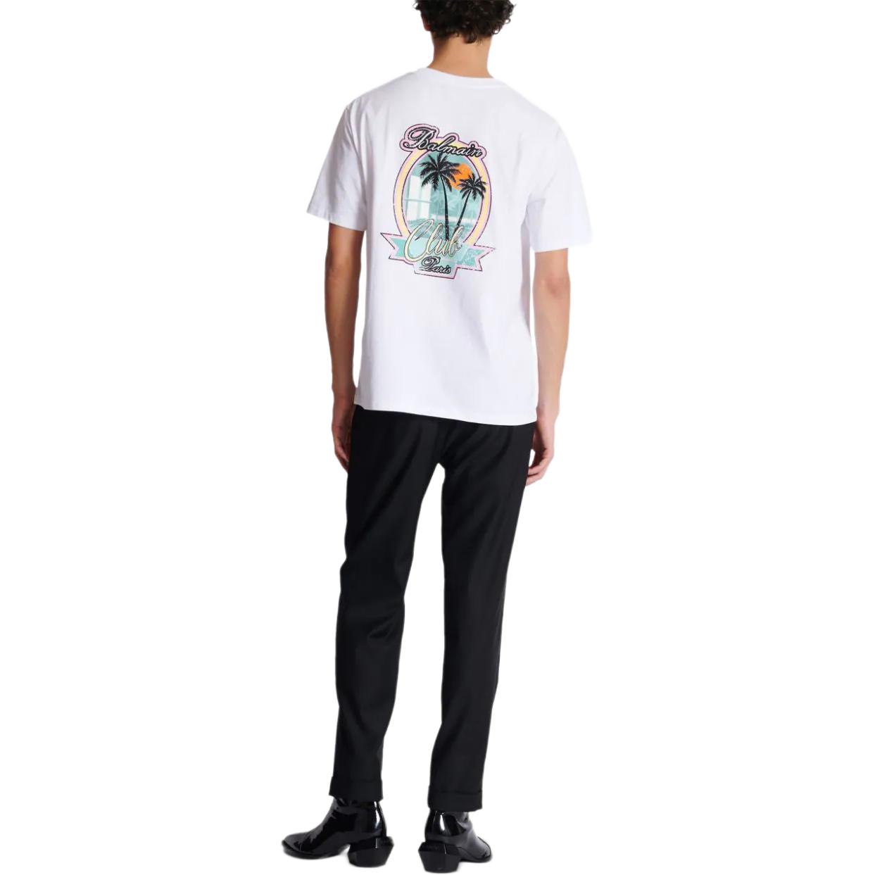 Shop バルマン ホワイト グラフィックプリント クルーネックTシャツ DH1EG000GD82-GCS