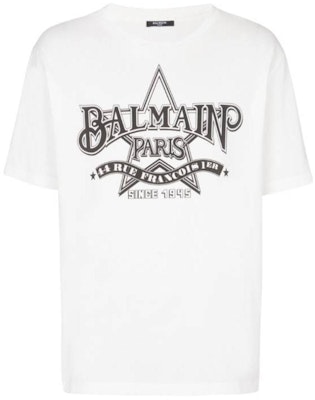 BALMAIN Kaos Putih Slim Fit Lengan Pendek Crew Neck dengan Huruf. CH1EG000-GD29-GAB Buy BALMAIN Kaos Putih Slim Fit Lengan Pendek Crew Neck dengan Huruf. CH1EG000-GD29-GAB