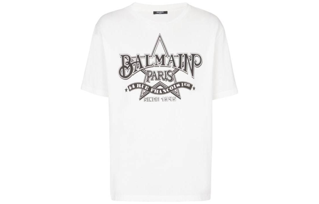 Order BALMAIN Kaos Putih Slim Fit Lengan Pendek Crew Neck dengan Huruf. CH1EG000-GD29-GAB