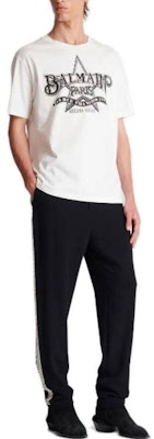 BALMAIN Kaos Putih Slim Fit Lengan Pendek Crew Neck dengan Huruf. CH1EG000-GD29-GAB Lookbook BALMAIN Kaos Putih Slim Fit Lengan Pendek Crew Neck dengan Huruf. CH1EG000-GD29-GAB