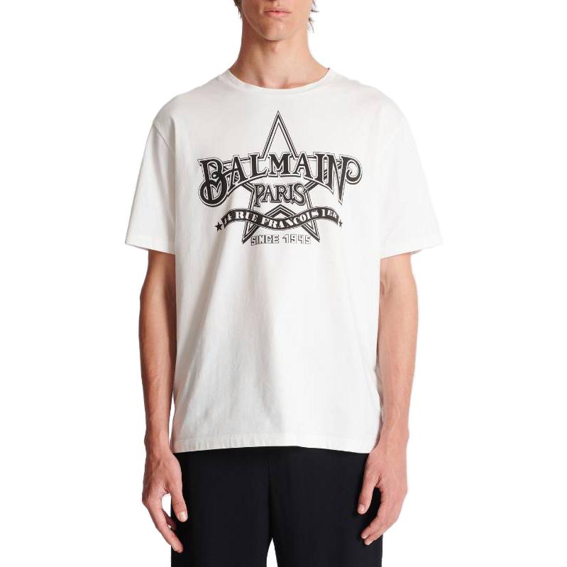 Purchase BALMAIN Kaos Putih Slim Fit Lengan Pendek Crew Neck dengan Huruf. CH1EG000-GD29-GAB