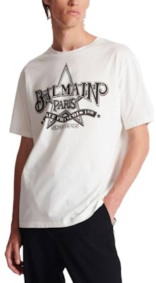 BALMAIN Kaos Putih Slim Fit Lengan Pendek Crew Neck dengan Huruf. CH1EG000-GD29-GAB Details for BALMAIN Kaos Putih Slim Fit Lengan Pendek Crew Neck dengan Huruf. CH1EG000-GD29-GAB