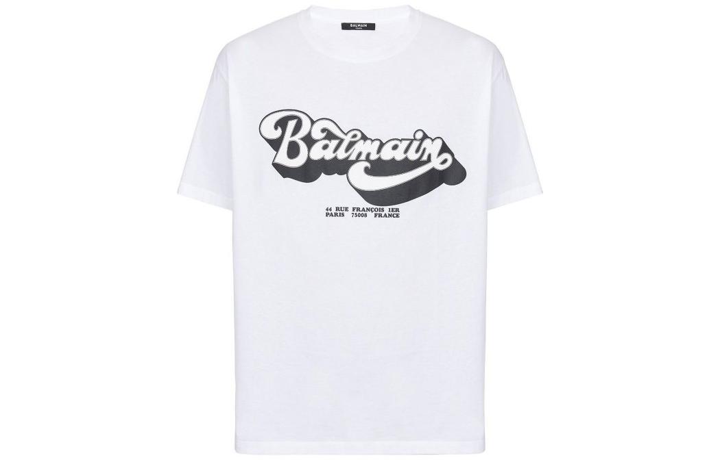 BALMAIN  White Logo Print Crew Neck Short Sleeve T-Shirt BH1EG010-BC44-GAB