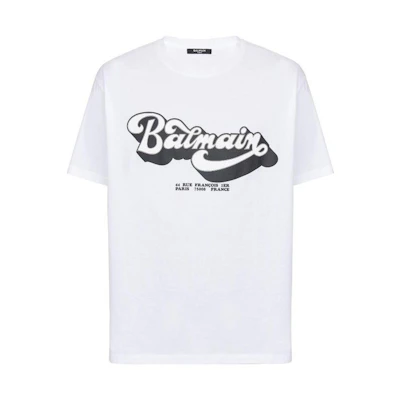 BALMAIN White Logo Print Crew Neck Short Sleeve T-Shirt BH1EG010-BC44-GAB