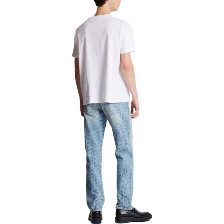 Shop 발망 화이트 로고 프린트 크루넥 반팔 티셔츠 BH1EG010-BC44-GAB