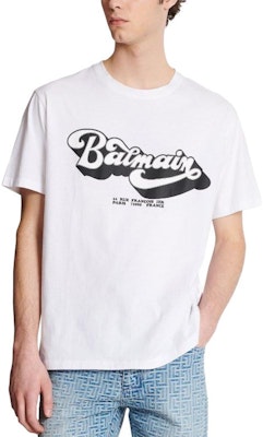 발망 화이트 로고 프린트 크루넥 반팔 티셔츠 BH1EG010-BC44-GAB Purchase 발망 화이트 로고 프린트 크루넥 반팔 티셔츠 BH1EG010-BC44-GAB