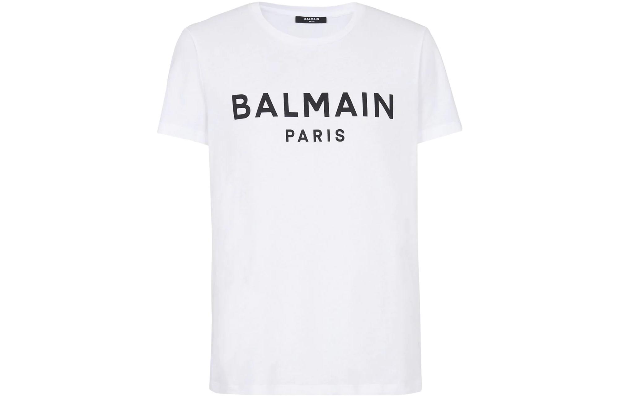 BALMAIN  White Logo Print Crewneck Short Sleeve T-Shirt. AH1EG000BB73-GAB