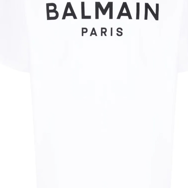 Sizing BALMAIN 白色標誌印花圓領短袖T恤 AH1EG000BB73-GAB