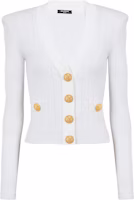 BALMAIN White Slim Fit Long-Sleeve Knit Cardigan with Button Details DF1KL007-KB07-0FA BALMAIN White Slim Fit Long-Sleeve Knit Cardigan with Button Details DF1KL007-KB07-0FA