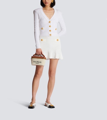 BALMAIN White Slim Fit Long-Sleeve Knit Cardigan with Button Details DF1KL007-KB07-0FA Purchase BALMAIN White Slim Fit Long-Sleeve Knit Cardigan with Button Details DF1KL007-KB07-0FA