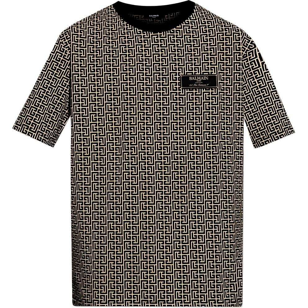 BALMAIN All-Over Print Crewneck Short Sleeve T-Shirt Men Black DH1EG000JC97-GFE
