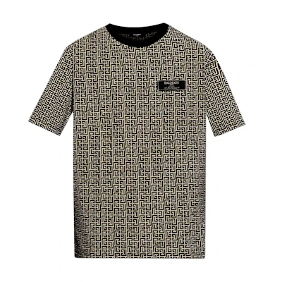 BALMAIN All-Over Print Crewneck Short Sleeve T-Shirt Men Black DH1EG000JC97-GFE