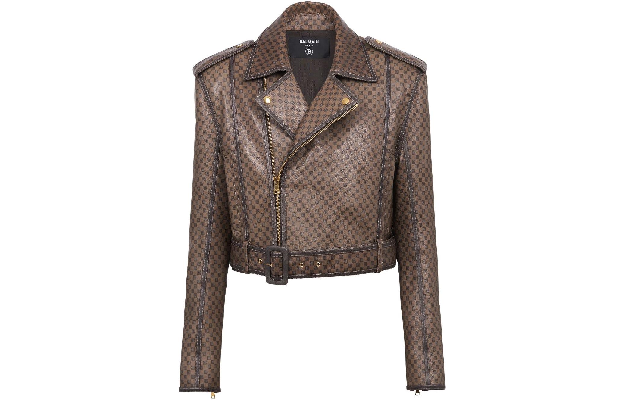 Balmain All-Over Print Short Casual Jacket in Brown BH0TD351L-C79