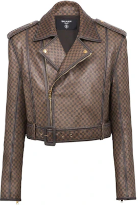 Balmain All-Over Print Short Casual Jacket in Brown BH0TD351L-C79 Buy Balmain All-Over Print Short Casual Jacket in Brown BH0TD351L-C79
