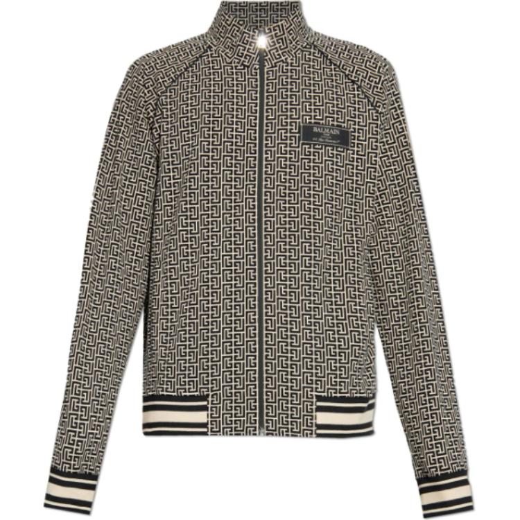 Balmain All-Over Print Zip-Up Jacket Beige Long-Sleeve Outerwear DH1TF430JC97-GFE