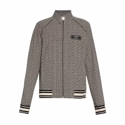 Balmain All-Over Print Zip-Up Jacket Beige Long-Sleeve Outerwear DH1TF430JC97-GFE