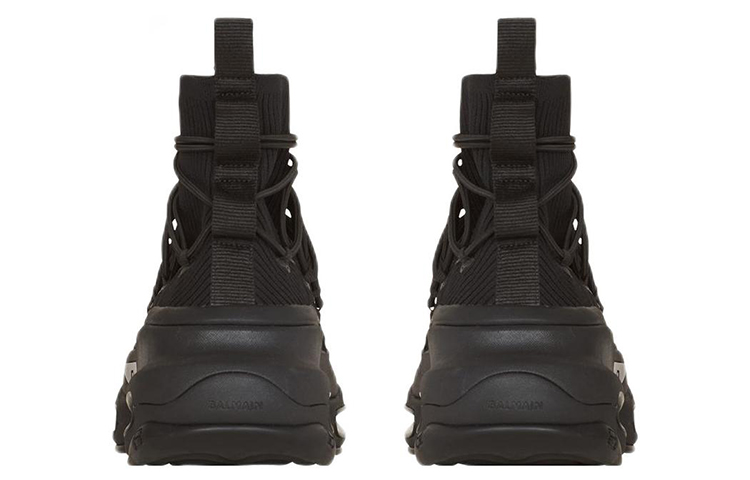 Shop Balmain B-Bold High-Top Black Knit XM1VH283TLDK0PA