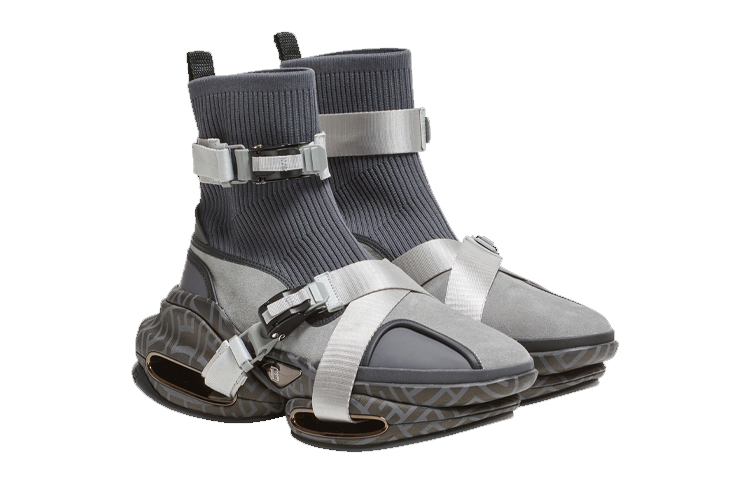 Lookbook Balmain B-Bold High-Top Sneakers 'Grey Mesh and Suede Strap' YM0VH316TSLE0PA
