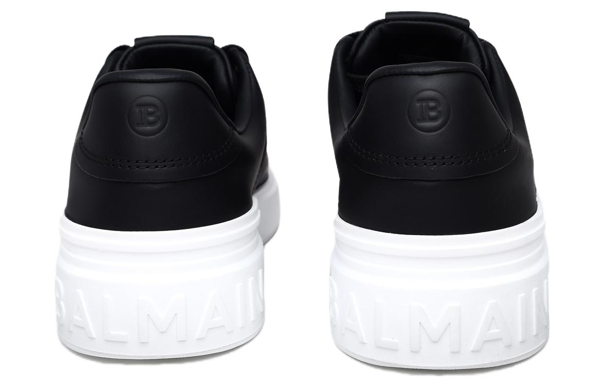 Shop BALMAIN巴爾曼 PU 圓頭繫帶 低幫 板鞋 男款 黑色